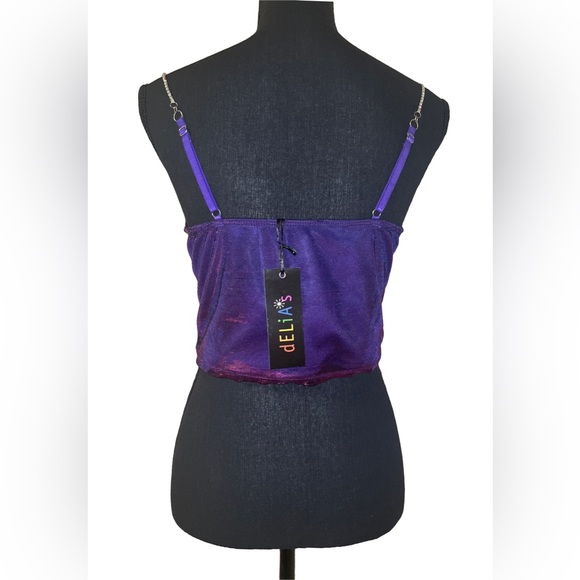 Delias Dolls Kill Y2K Camisole Rhinestone Spagetti Strap iridescent Crop Top - Picture 5 of 8